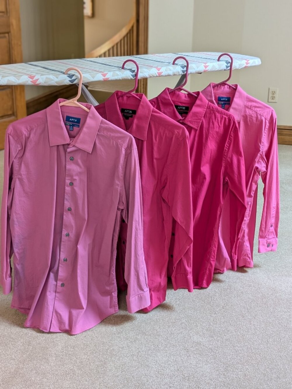 Lot of 4 Apt 9 Mens Dress Shirts 16 1/2 32/33 Slim Fit Rose Berry Magenta Pink
